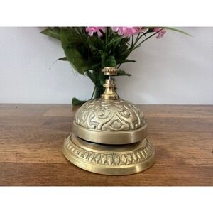 Vintage Brass Service Bell Ornate Desk Counter Hotel Reception Bell Decor